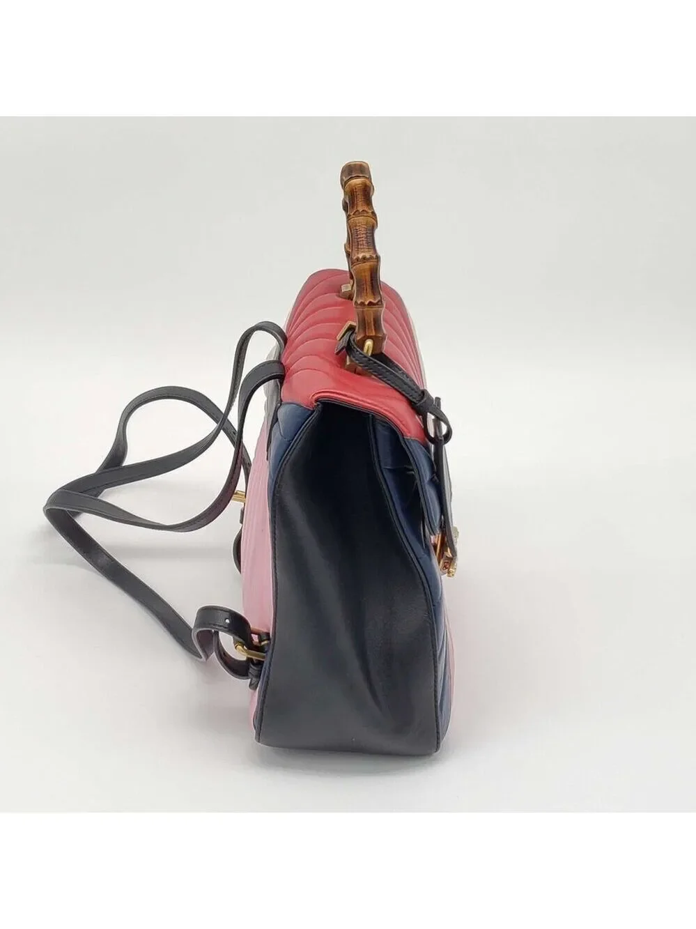 Authentic Gucci Queen Margaret Bamboo Top Handle Bag Multicolor Leather Backpack